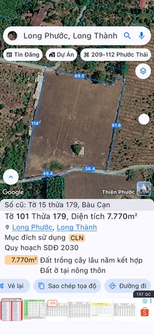 Bán Đất 7770m2 giá 6.84 tỷ tại Xã Bàu Cạn Huyện Long Thành Đồng Nai