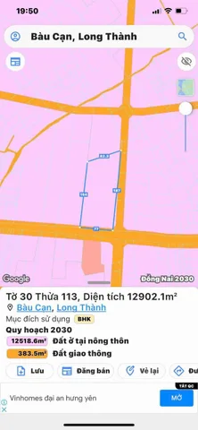 Bán Đất 20352m2 giá 71 tỷ tại Xã Bàu Cạn Huyện Long Thành Đồng Nai