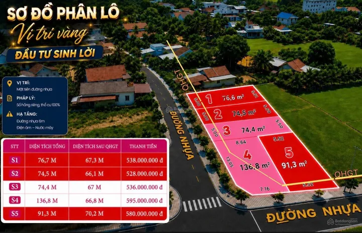 Bán Lô Diên Thọ Mặt Tiền Đường Nhựa - 74m2 - Giá bán 536tr