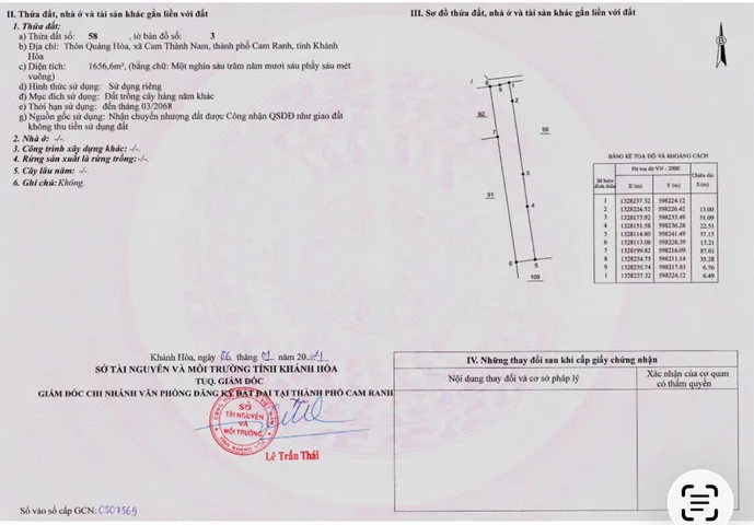 Bán Đất 6477.7m2 giá 4.21 tỷ tại Xã Cam Thành Nam Thành phố Cam Ranh Khánh Hòa