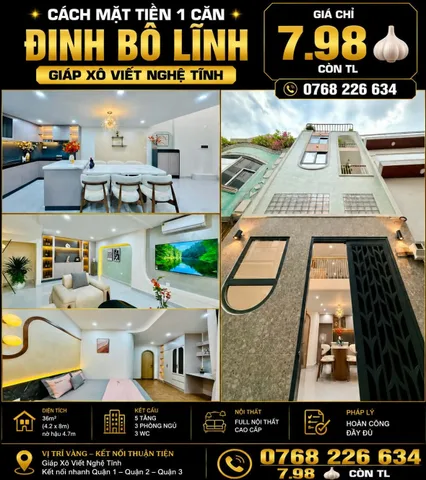 Bán Nhà riêng 36m2 có sẵn 36 m2 thổ cư giá 7.98 tỷ tại Đường Đinh Bộ Lĩnh Phường 11 Quận Bình Thạnh TP. Hồ Chí Minh