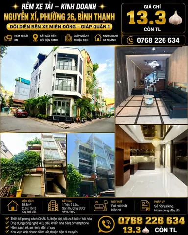 Bán Nhà riêng 60m2 có sẵn 60 m2 thổ cư giá 13.3 tỷ tại Đường Nguyễn Xí Phường 26 Quận Bình Thạnh TP. Hồ Chí Minh