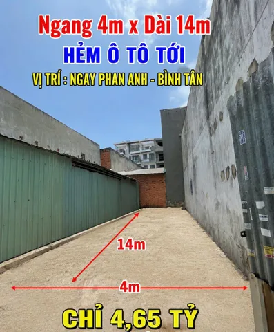 Bán Đất 56m2 có sẵn 56 m2 thổ cư giá 4.45 tỷ tại Đường Phan Anh Phường Bình Trị Đông Quận Bình Tân TP. Hồ Chí Minh