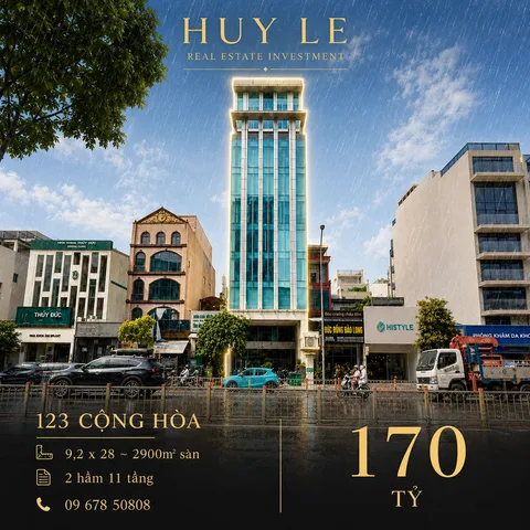 Bán toà Building 123 Cộng Hoà - 2 mặt tiền - 2 hầm 11 tầng ~ 3000m2 sàn