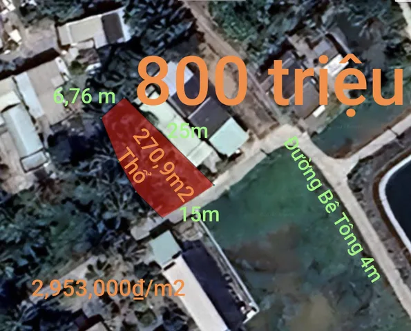 Bán Đất 270m2 có sẵn 270 m2 thổ cư giá 800 triệu tại Xã Đức Tân Huyện Tân Trụ Long An
