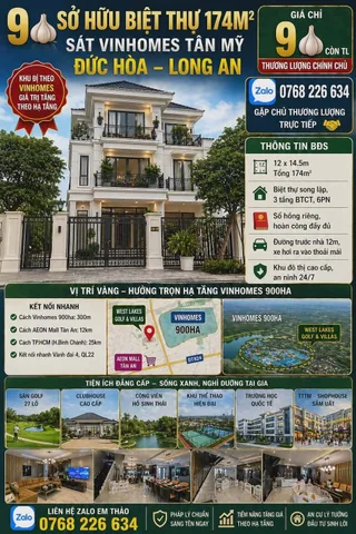 Bán Nhà riêng 174m2 có sẵn 174 m2 thổ cư giá 9.09 tỷ tại Đường ĐT 9 Xã Tân Mỹ Huyện Đức Hòa Long An