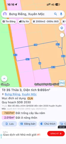 Bán Đất 9600m2 giá 9.4 tỷ tại Xã Bưng Riềng Huyện Xuyên Mộc Bà Rịa - Vũng Tàu