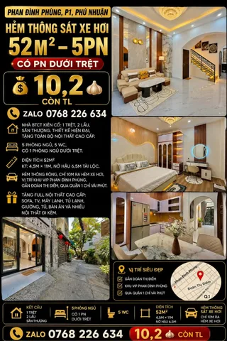 Bán Nhà riêng 52m2 có sẵn 52 m2 thổ cư giá 10.2 tỷ tại Đường Phan Đình Phùng Phường 01 Quận Phú Nhuận TP. Hồ Chí Minh