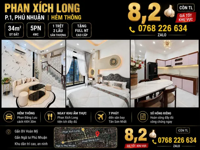 Bán Nhà riêng 34m2 có sẵn 34 m2 thổ cư giá 8.2 tỷ tại Đường Phan Xích Long Phường 01 Quận Phú Nhuận TP. Hồ Chí Minh