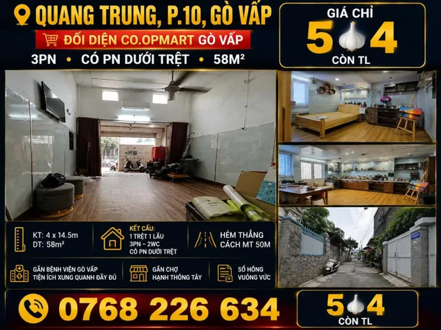 Bán Nhà riêng 48m2 có sẵn 48 m2 thổ cư giá 5.4 tỷ tại Đường Quang Trung Phường 11 Quận Gò Vấp TP. Hồ Chí Minh