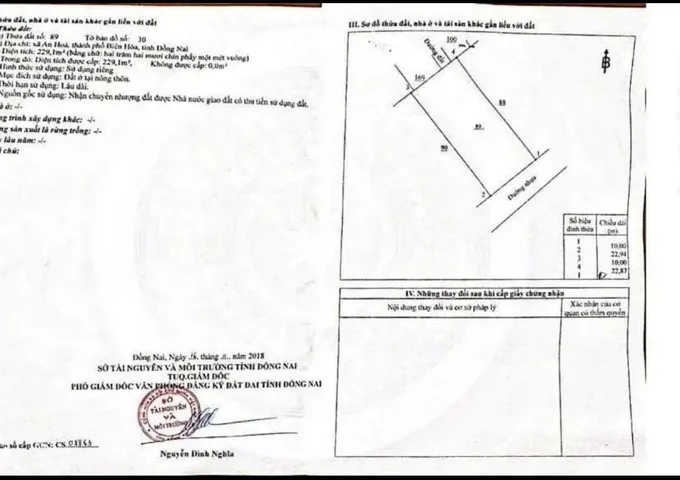 Bán Đất 229m2 có sẵn 229 m2 thổ cư giá 12 tỷ tại Đường D1 Phường Tân Hòa Thành phố Biên Hòa Đồng Nai