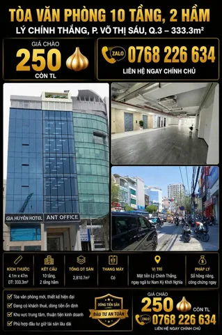 Bán Nhà riêng 333.3m2 có sẵn 333.3 m2 thổ cư giá 250 tỷ tại - Chọn - Phường Võ Thị Sáu Quận 3 TP. Hồ Chí Minh