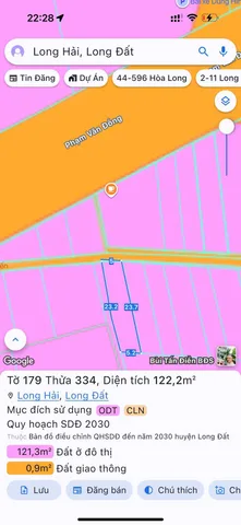 Xã Long Hải, TP HCM, Nhánh đường Phạm Văn Đồng
Ngang 5 x 23,7 = 122,2m2 có sẵn 60mét thổ cư