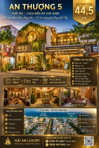 Bán nhà phố An Thượng 5 Ngũ Hành Sơn Đà Nẵng 134m² gần biển Mỹ Khê đang khai thác Spa