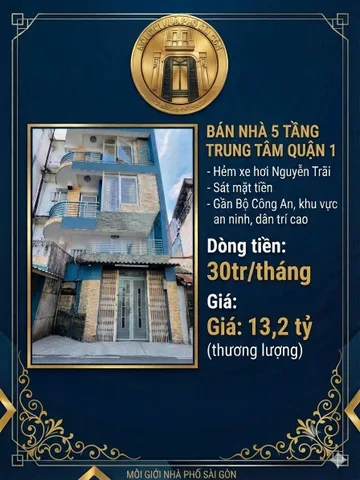 BÁN NHÀ 5 TẦNG, HẺM XE HƠI NGUYỄN TRÃI, NGAY BỘ CÔNG AN, TT QUẬN 1, 30TR/ THÁNG, SHR