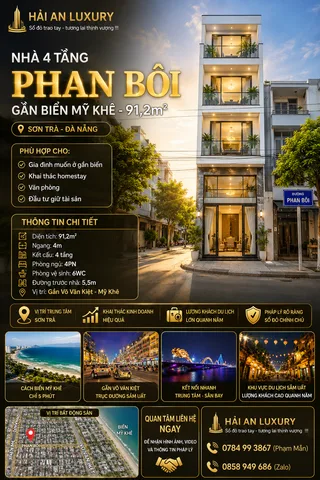 Bán nhà 4 tầng đường Phan Bôi, Sơn Trà, gần biển Mỹ Khê, diện tích 91,2m²
