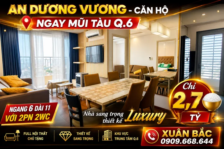 CĂN HỘ AN DUONG VƯƠNG Q.6
DIEN TÍCH 70M² - 2PN - 2WC