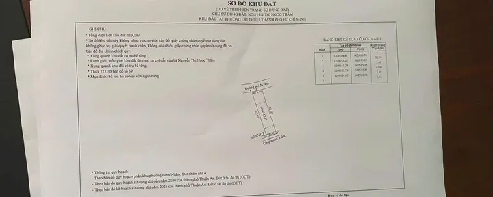 Bán Đất 113m2 có sẵn 60 m2 thổ cư giá 1.85 tỷ tại - Chọn - Phường Hưng Định Thị xã Thuận An Bình Dương