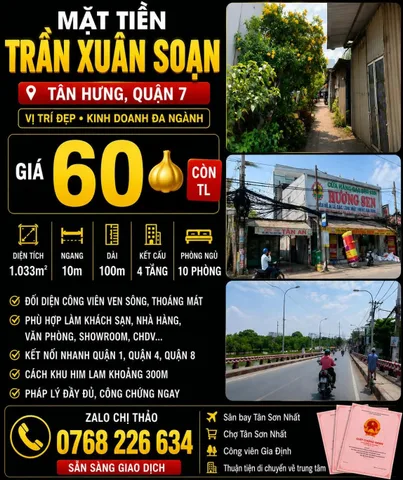 Bán Nhà riêng 1033m2 có sẵn 1033 m2 thổ cư giá 60 tỷ tại - Chọn - Phường Tân Hưng Quận 7 TP. Hồ Chí Minh