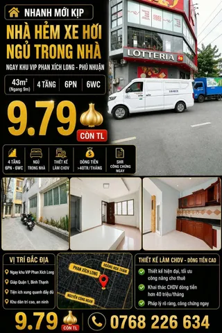 Bán Nhà riêng 43m2 có sẵn 43 m2 thổ cư giá 9.79 tỷ tại Đường Phan Xích Long Phường 02 Quận Phú Nhuận TP. Hồ Chí Minh