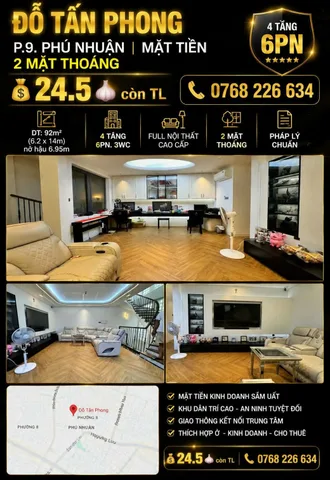 Bán Nhà riêng 92m2 có sẵn 92 m2 thổ cư giá 24.5 tỷ tại Đường Đỗ Tấn Phong Phường 09 Quận Phú Nhuận TP. Hồ Chí Minh