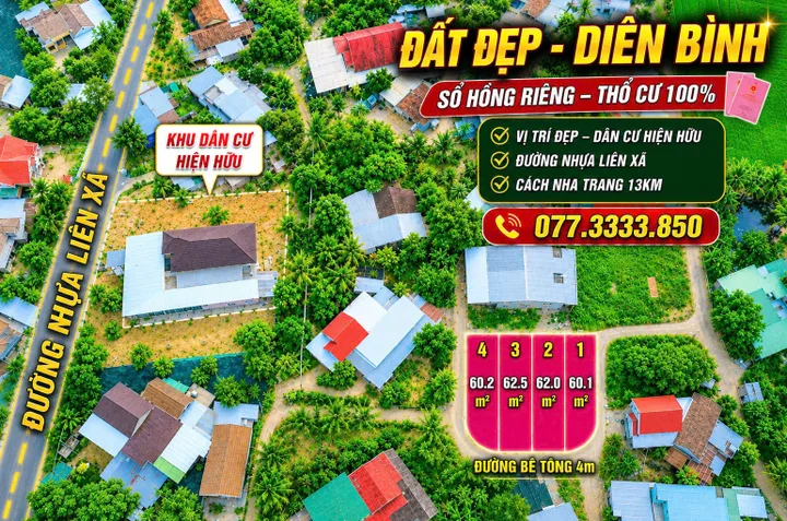 Bán Đất thổ cư ngay trung tâm xã Diên Bình, sổ hồng chính chủ giá chỉ 518 triệu