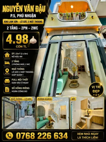 Bán Nhà riêng 24m2 có sẵn 24 m2 thổ cư giá 4.98 tỷ tại - Chọn - Phường 05 Quận Phú Nhuận TP. Hồ Chí Minh