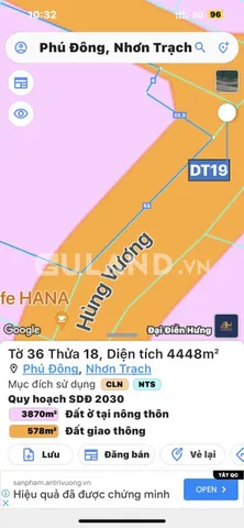Đất lớn mt đường Hùng Vương 5.2 héc ta  H nhơn Trạch