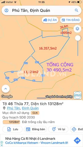 Bán đất 30490m² ngang 30m giá 6 tỷ tại Xã Phú Tân Huyện Định Quán