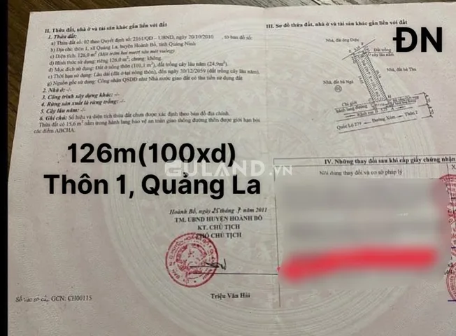Đất Mặt Đường Thôn 1 Xã Quảng La