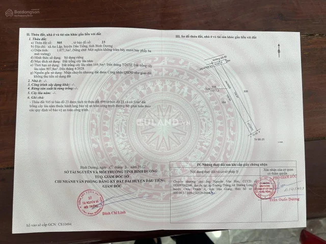 Cần bán đất tại An Lập, sổ rõ ràng chính chủ, đang trồng cây sầu riêng