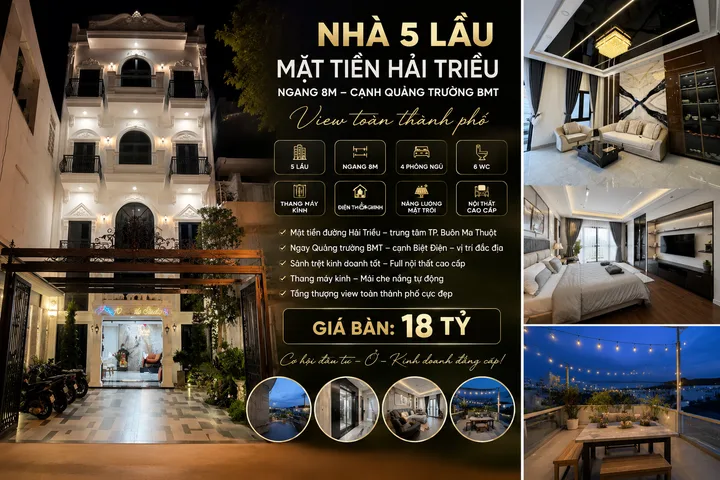 🏡 NHÀ MỚI BMT – TÒA NHÀ 5 LẦU MẶT TIỀN HẢI TRIỀU – NGANG 8M – VIEW TOÀN THÀNH PHỐ -CỰC HIẾM TẠI BUÔN MA THUỘT