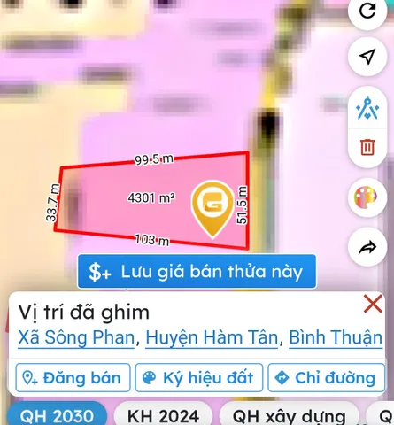 Bán đất 5000m² có sẵn 500m² thổ cư ngang 51m giá 12 tỷ tại Xã Sông Phan Huyện Hàm Tân