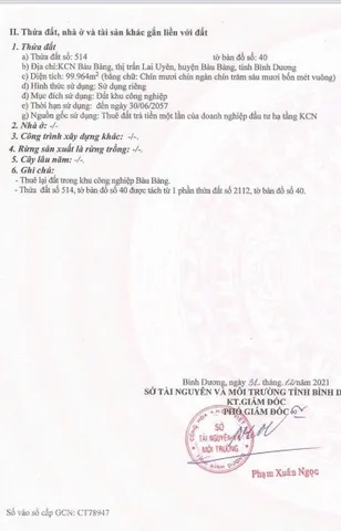 Cần chuyển nhượng 10ha KCN Bàu Bàng Bình Dương